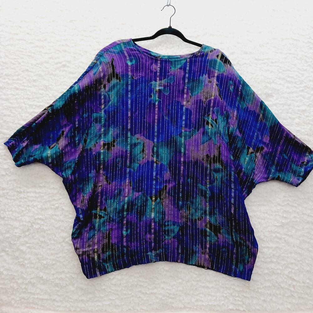 Blouse VTG Purple Metallic Artcore Retro Futurism Maximalism Chic Bold Size 20P